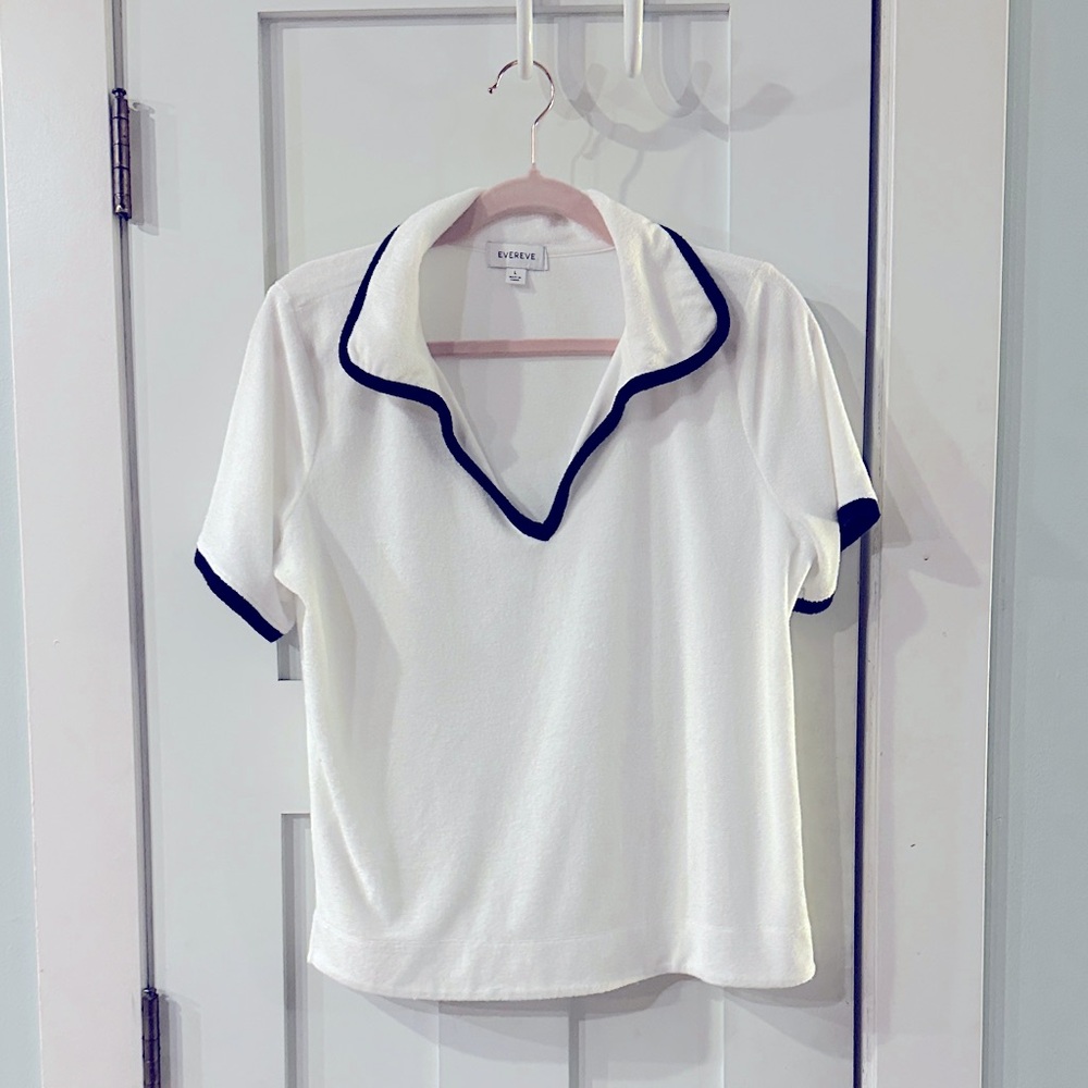 Evereve White Top with Black Accents size L - Picture 2 of 7